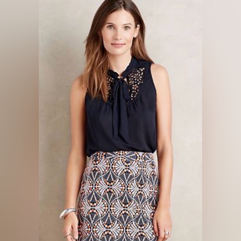 Anthropologie Maeve Luca Sleeveless Tie-Neck Blouse